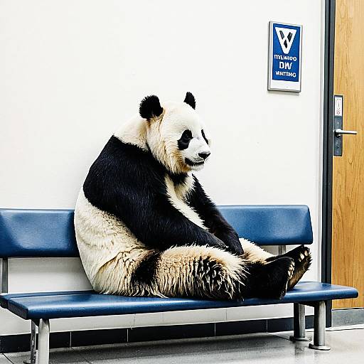 Panda Sitting on Bench at DMV