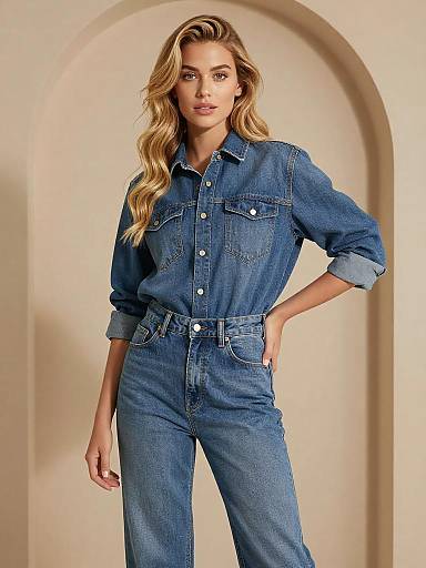 Woman in Denim Shirt and Jeans