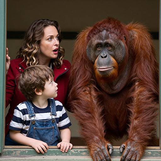 Surprised Woman, Curious Boy, Orangutan