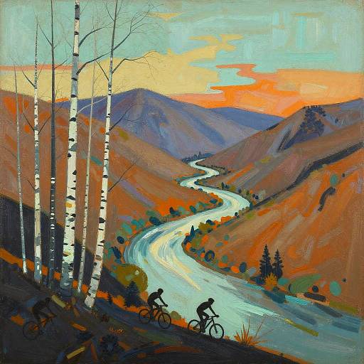 Abstract Mountain Ridge with Bikers