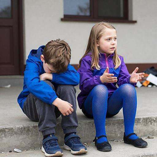 Children on a Concrete Step