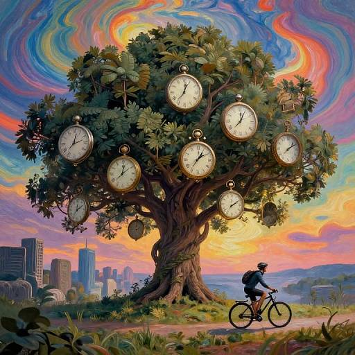 Surreal Timepiece Tree Landscape