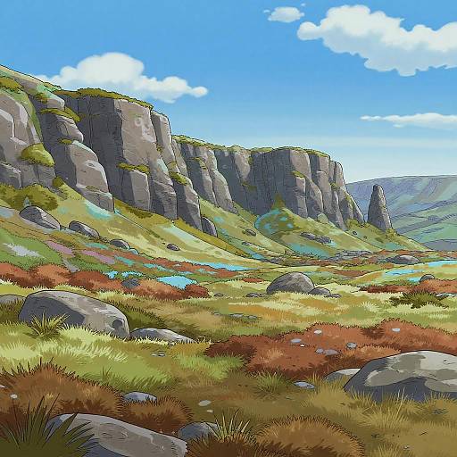 Vibrant Toon Landscape of Frosted Moorland