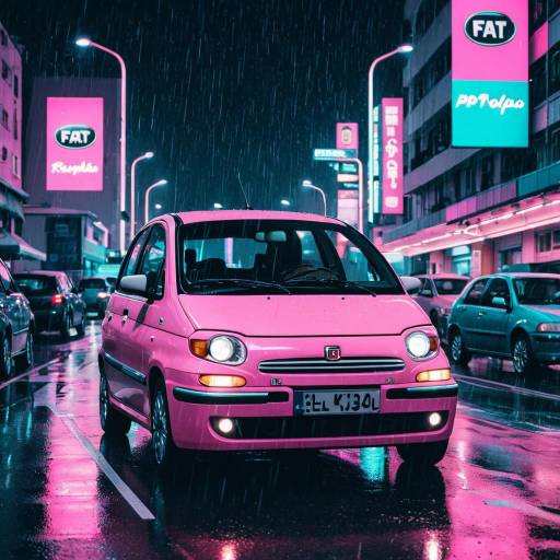 Pastel Pink Fiat Multipla at Night in Neon City