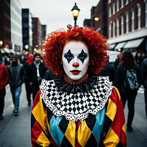Harlequin Clown in Colorful Diamond Costume