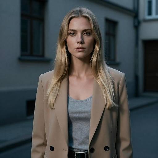 Elegant Blonde in Urban Alley Setting