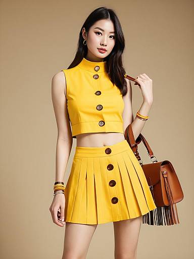 Fashion Model in Yellow Crop Top and Mini Skirt