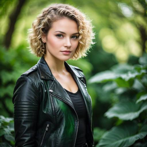 Blonde Woman in Black Leather Jacket Outdoors