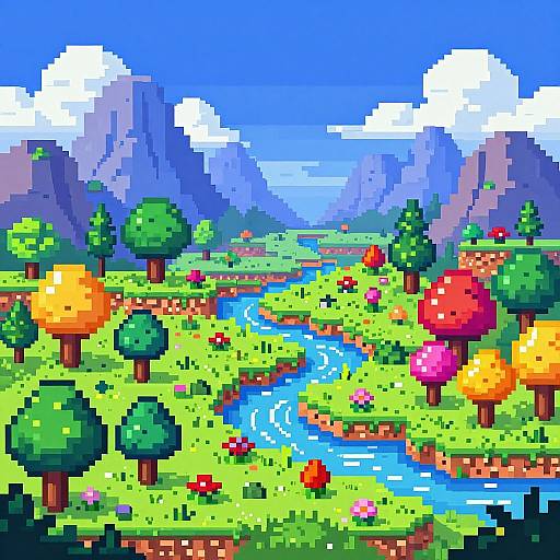 Vibrant Pixel Art Fantasy Landscape