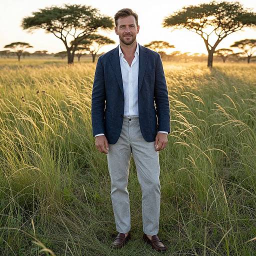 Elegant Man in Savanna Sunset Style