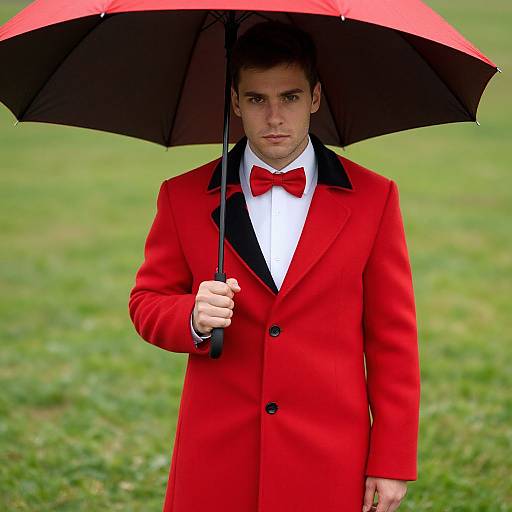 Male Model in Red Coat with Umbrella