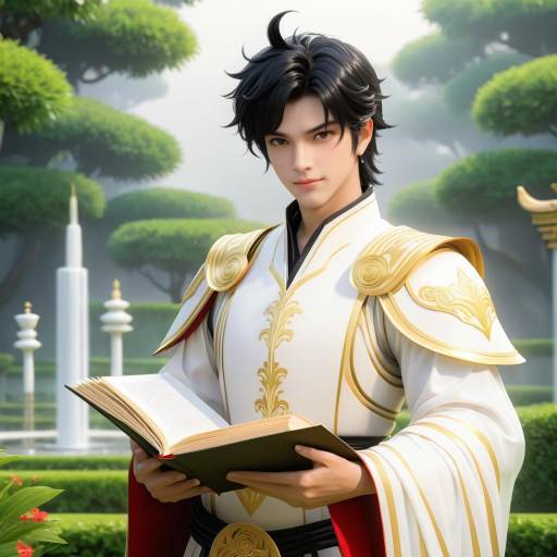 Fantasy Young Man Reading in Garden
