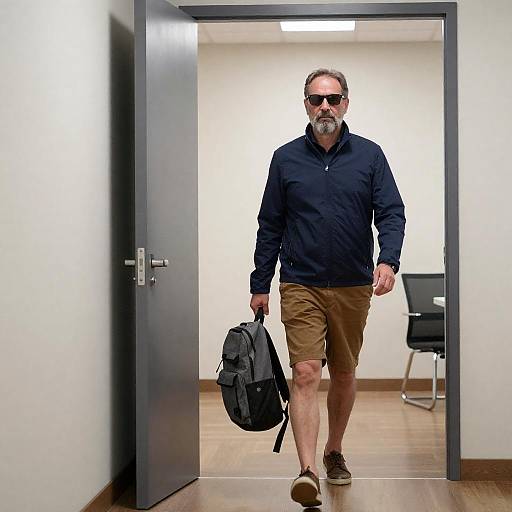 Casual Office Stroll: Middle-Aged Man