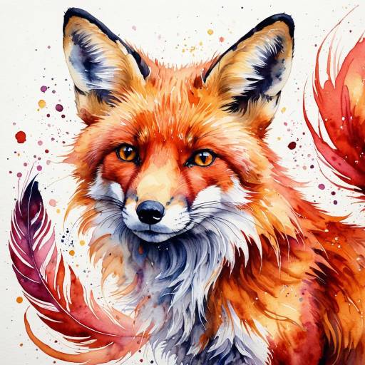 Dreamy Watercolour Fox with Vibrant Swirls