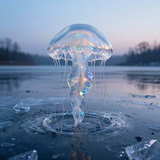 Iridescent Alien Jellyfish on Frozen Lake
