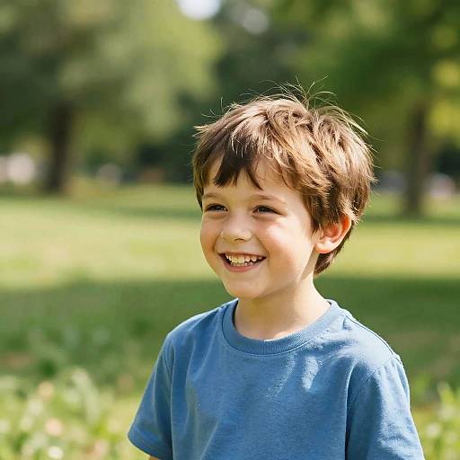Cheerful Boy with Bowl Haircut Outdoors
