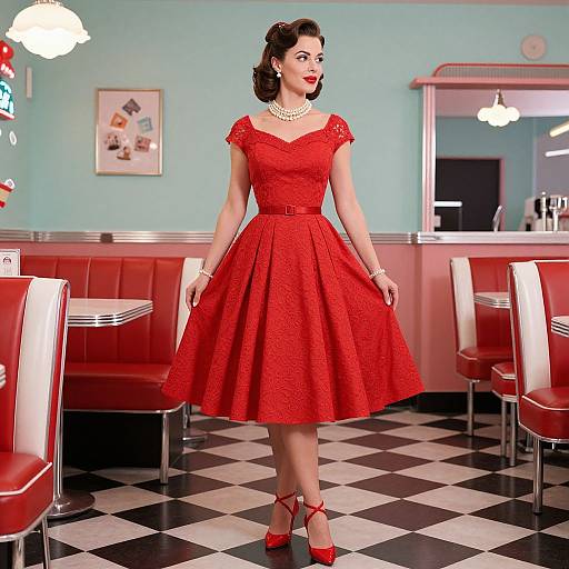 Retro 1950s Woman in Red Dress