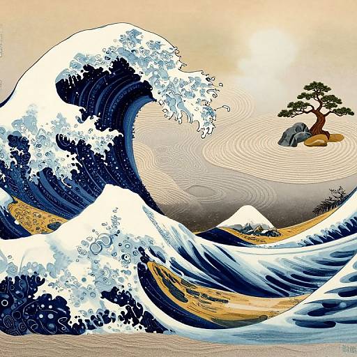 Digital artwork of Hokusai's 