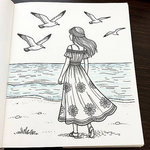 Woman on Beach Coloring Page