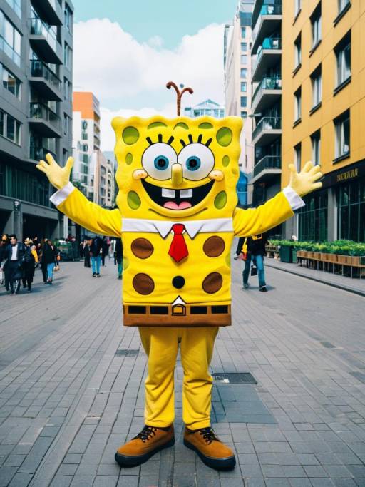 Man in SpongeBob Costume on City Street