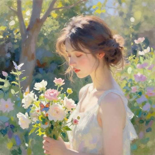 Impressionist Garden Faces with Flowers