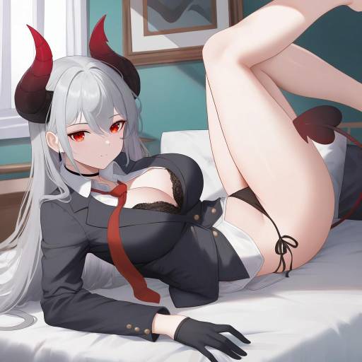 Demon Girl Lying on Bed