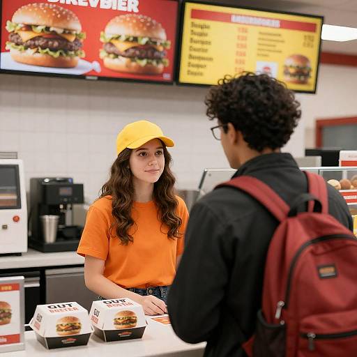 Fast-Food Counter Scene with Customers