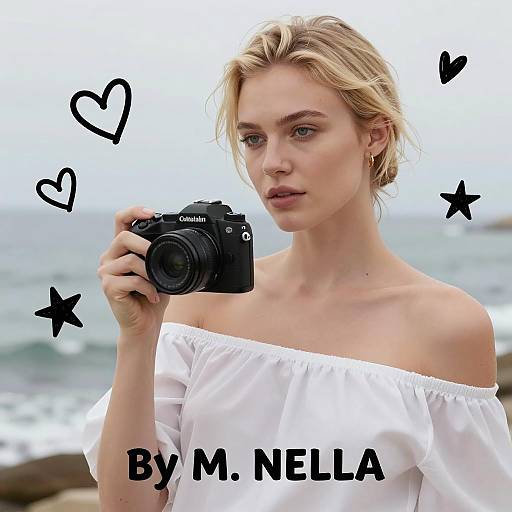 Blonde Woman by the Ocean with Camera