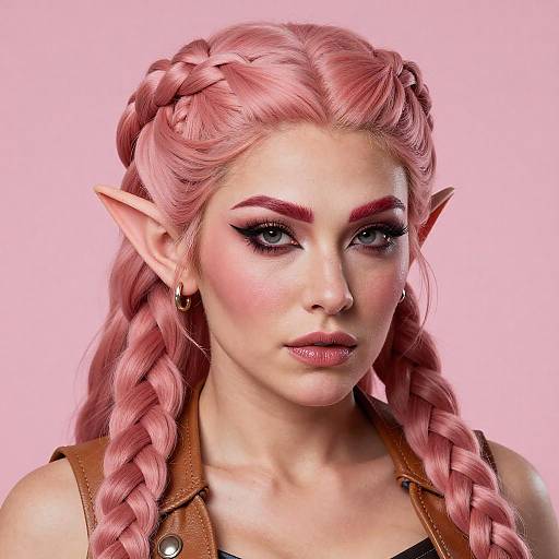 Fantasy Portrait of Female Elf with Pink Braided Hair