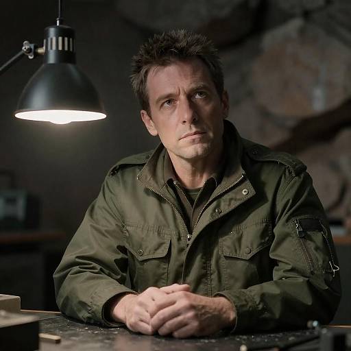 Serious Man in Military Jacket Portrait