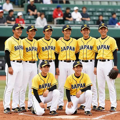 Cheerful Baseball Team of Asian Boys