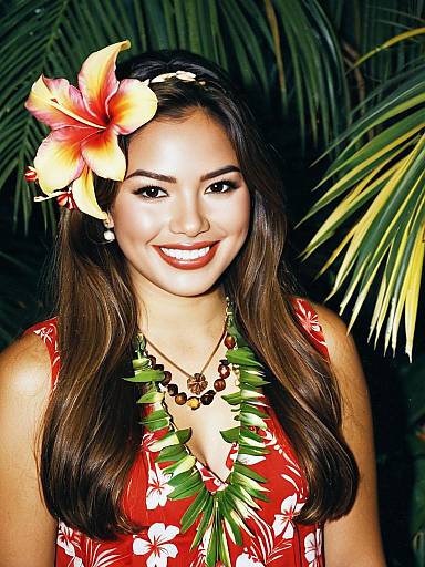 Hawaiian Luau Woman in Floral Dress