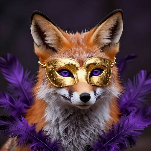 Fox Wearing Golden Mask with Purple Eyes