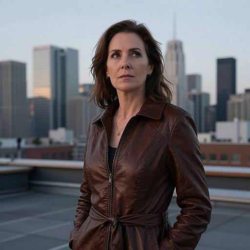 Realistic Heroic Woman on Rooftop