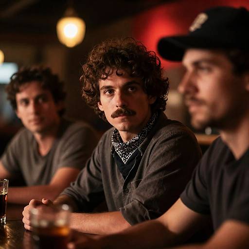 Three Men in a Dimly Lit Bar