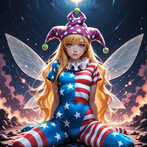 Blonde Clownpiece in American Flag Outfit