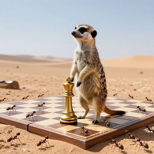 Surreal Meerkat on Chessboard