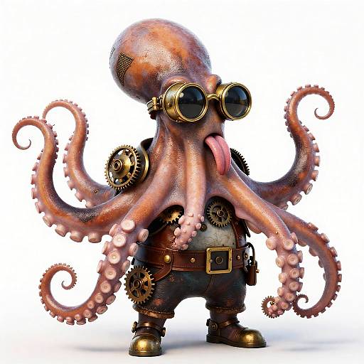 Steampunk Octopus with Brass Monocle and Waistcoat