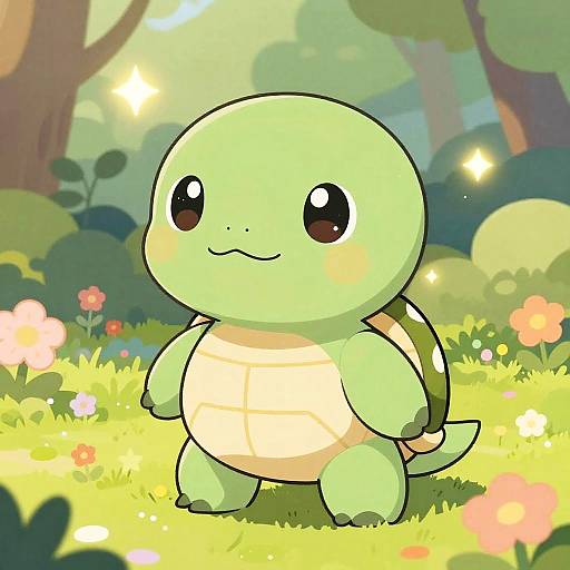 Kawaii Cute Turtle in Fantasy Forest