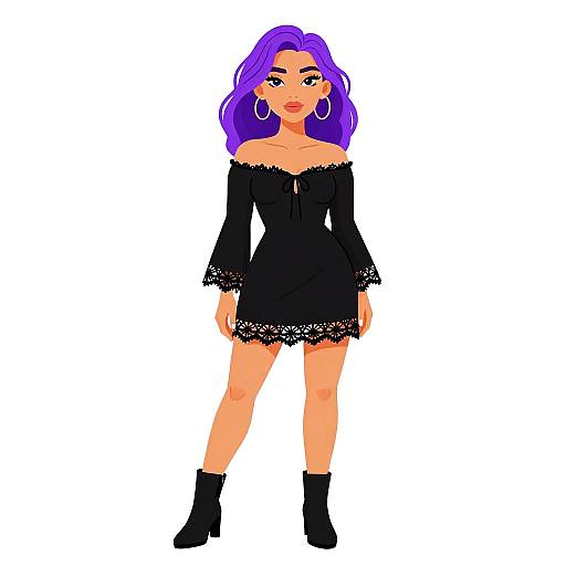 Bohemian Woman in Black Mini Dress