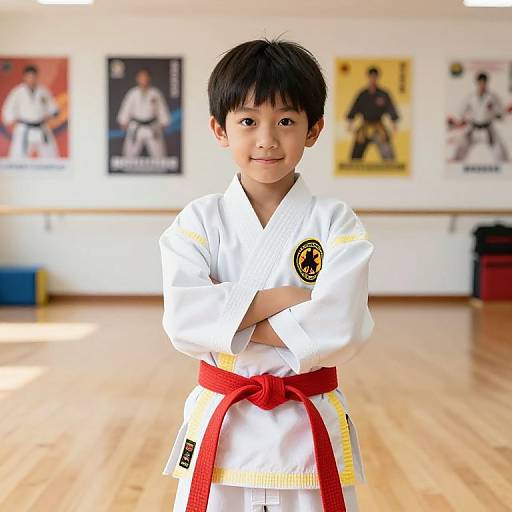 Confident Young Karate Boy in Dojo