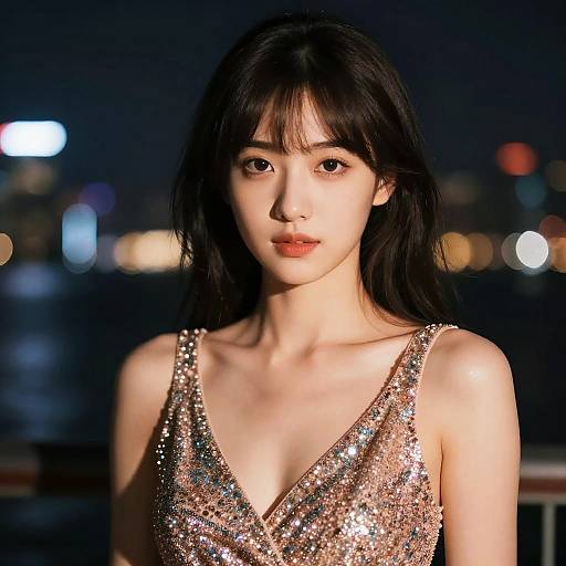 Realistic Girl in Glittery Evening Dress