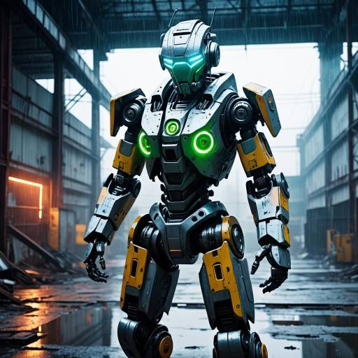 Futuristic Robot in Neon Cityscape