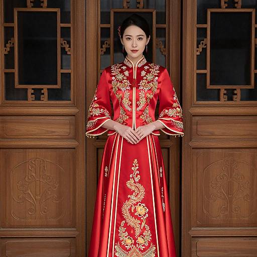 Elegant Bride in Red Chinese Gown