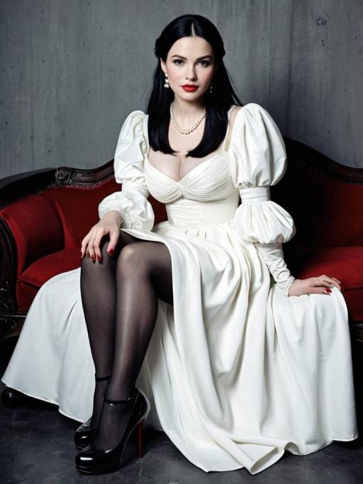 Elegant Woman in White Puffy Sleeve Dress