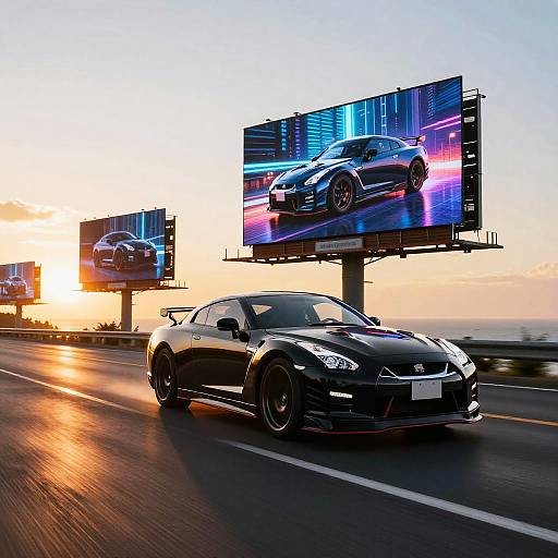 Matte Black Nissan GT-R Nismo on Coastal Highway at Sunset