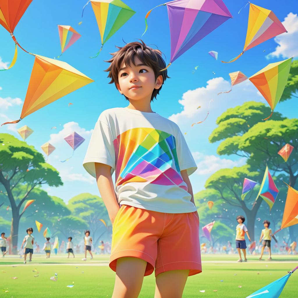 Brave Boy in Colorful Kite Paradise