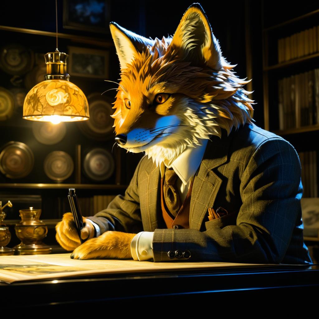 Cunning Fox Detective in Dramatic Light