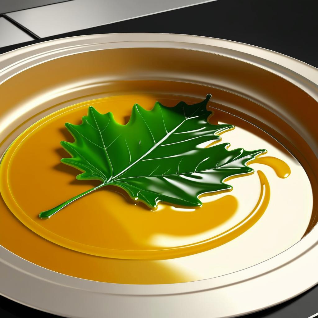 Realistic Leaf-Shaped Broth Spill Design