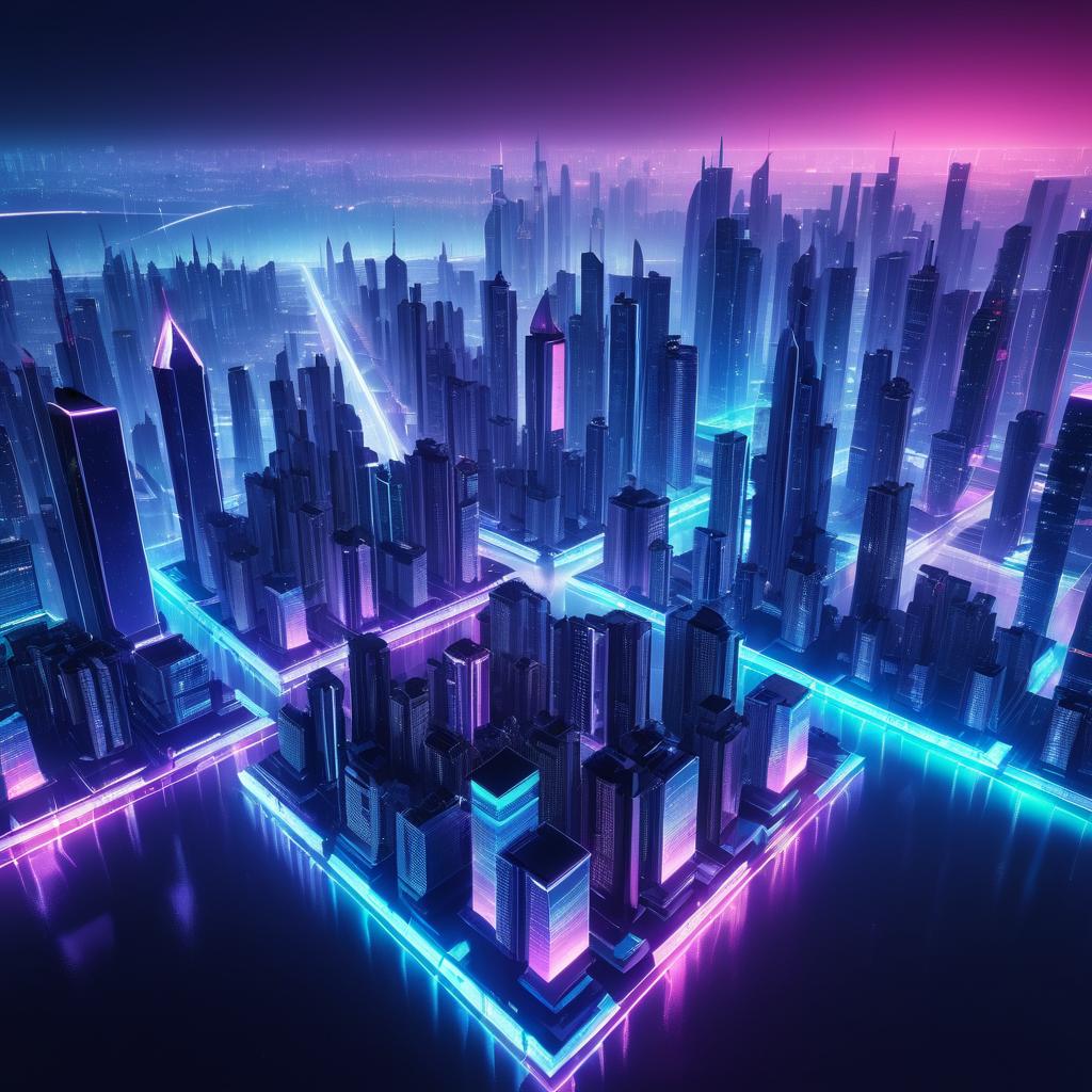 Futuristic Neon City Skyline at Night